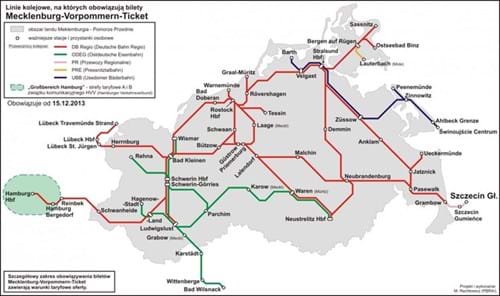 Zdjęcie przedstawiające linie kolejowe, na których obowiązują bilety Macklenburg-Vorpommern-Ticket