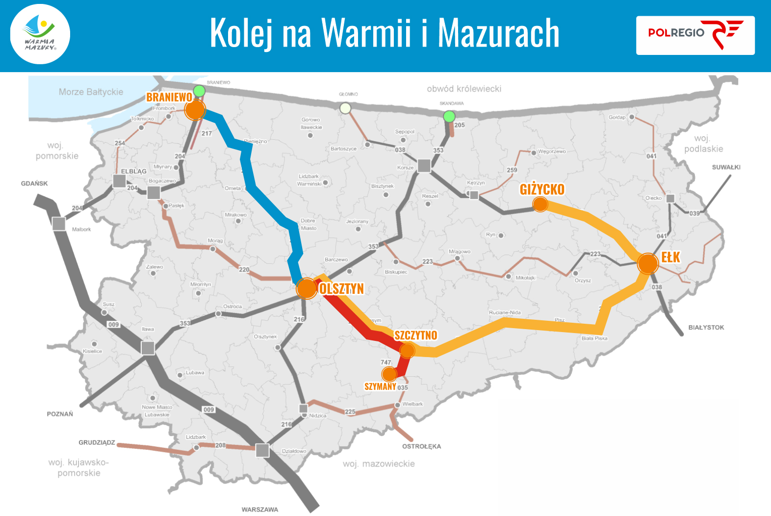 Nowe połączenia kolejowe na Warmii i Mazurach 